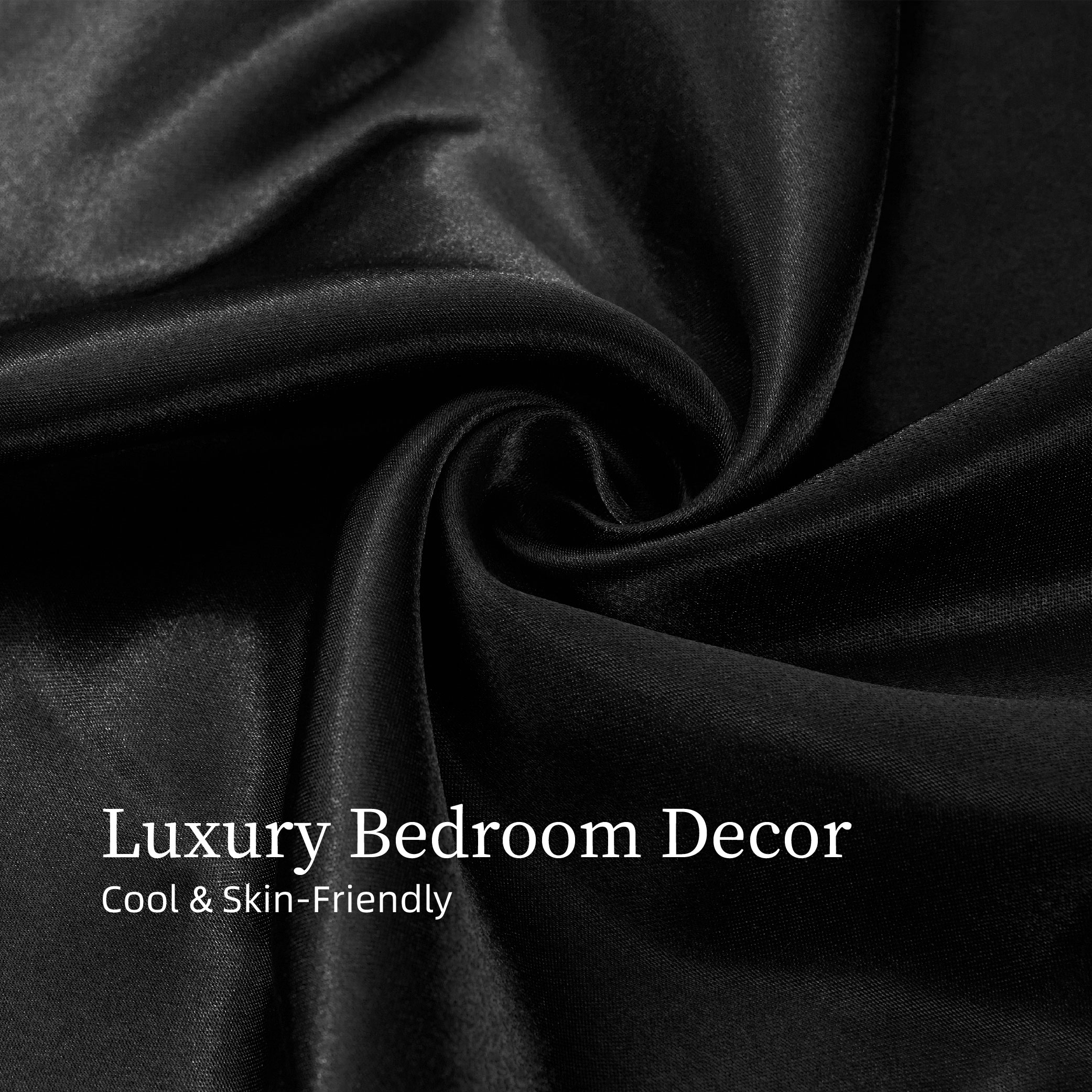 Satin Bed Sheets, King Size Sheets Set, 4 Pcs Silky Bedding Set With 15 Inches Deep Pocket For Mattress (King, Black)_voghion.com